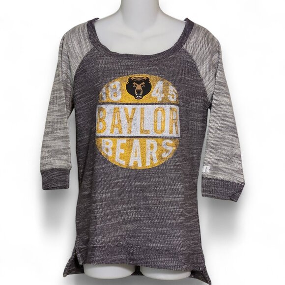 Baylor Bears Women’s M Two-Tone Gray Sweatshirt NWOT 3/4 Raglan Sleeve Russell - Picture 1 of 10